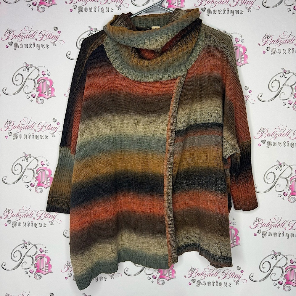 DKR & CO sweater turtleneck striped ombré brown orange green open slits warm 🇨🇦